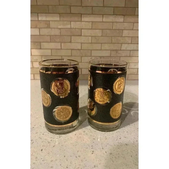 MCM Libbey Cocktail Glasses Gold Coin Collection Set of 4 - Picture 7 of 12